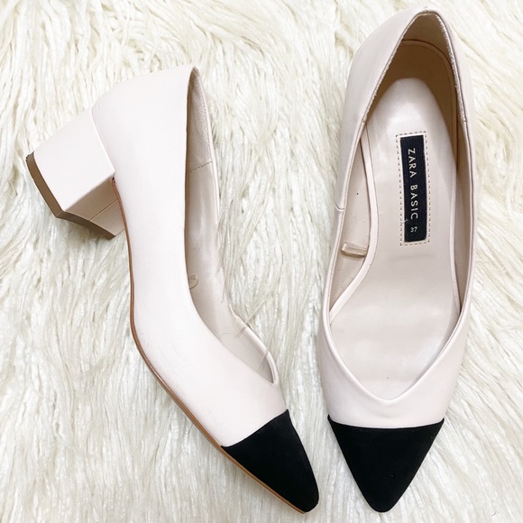 Zara Shoes - ZARA nude pink pointed toe block heels 37